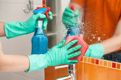 Professional carpet cleaner in Enfield inspecting a living room carpet